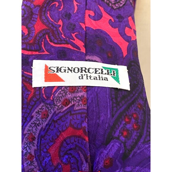 Signorcelli d'Italia Neck Tie Silk Purple Pink Gold  Abstract Vintage Medallion - Picture 4 of 5